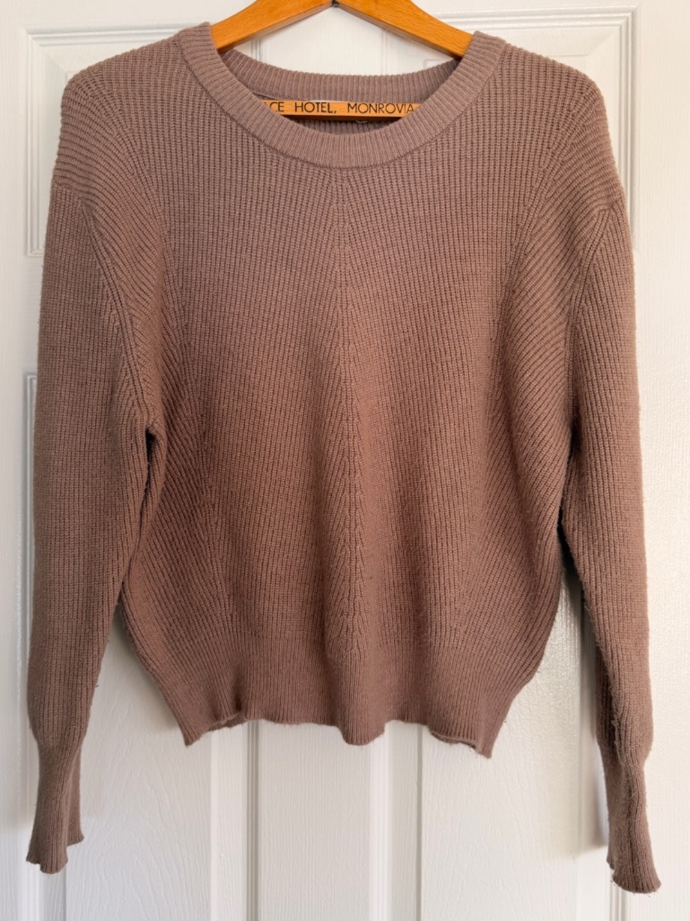 Elodie Taupe Ribbed Crewneck Sweater Size S